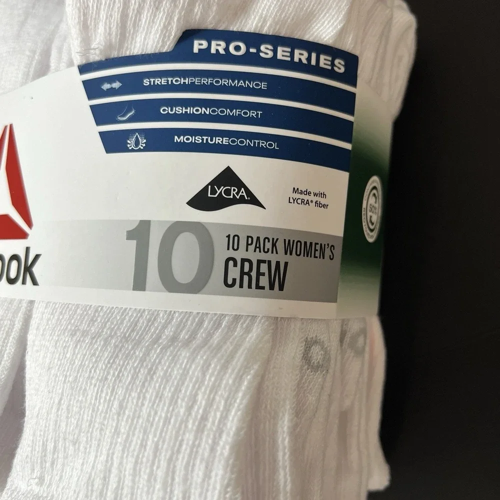 Women's Socks Crew 10 pack (9-12) White Reebok Pro-Series High Quality Lot Of 2